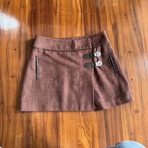 Vintage Forever 21 Brown Mini Skirt with Buckle Accents